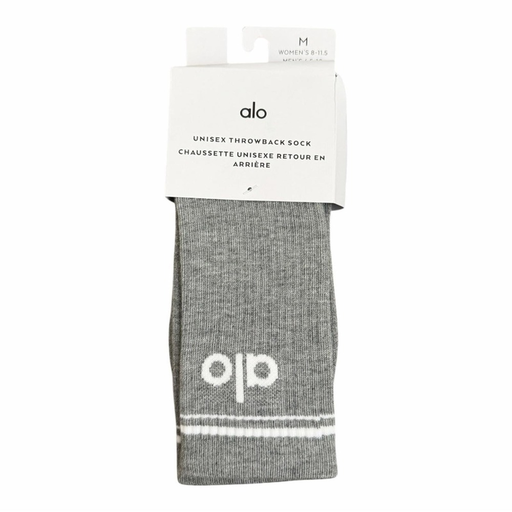 ALO Yoga Throwback Sock Unisex M Athletic Heather Grey/White New Retro Casual - Picture 4 of 5